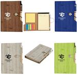 SH6113 4" x 6" Woodgrain Look Notebook With Sticky Notes And Flags And Custom Imprint